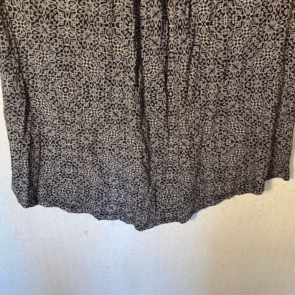 Lucky Brand Shirt Women's Size 1X Black White Boho Print 3/4 Sleeve V Neck - Picture 2 of 16